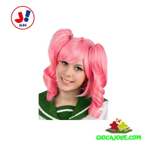 Carnival Toys 2875 - Parrucca Rosa Lusso Liscia con Codini e Frangia