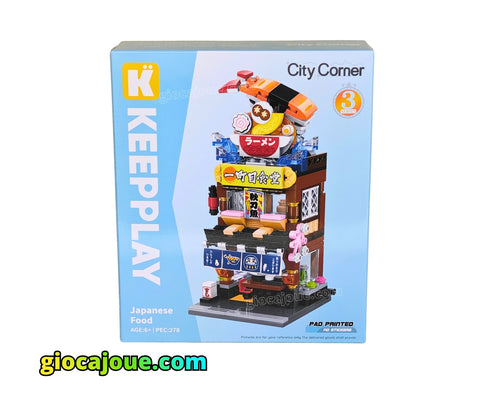 Keepplay: City Corner - Ristorante di Sushi, mattoncini compatibili Lego, vista frontale della scatola