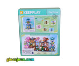 Keeppley: City Corner - Acquario Estivo, mattoncini compatibili Lego, vista posteriore della scatola.