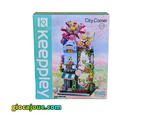 Keeppley: City Corner - Fioraio, mattoncini compatibili con Lego, vista frontale della scatola.