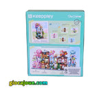 Keeppley: City Corner - Fioraio, mattoncini compatibili con Lego, vista posteriore della scatola.